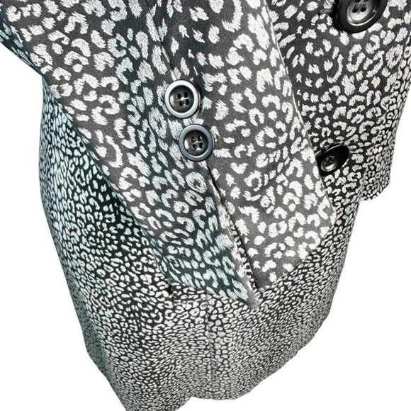 Vintage bebe Silver Metallic Leopard Animal Print Coat Lined Pockets USA Size 10 - Picture 9 of 10